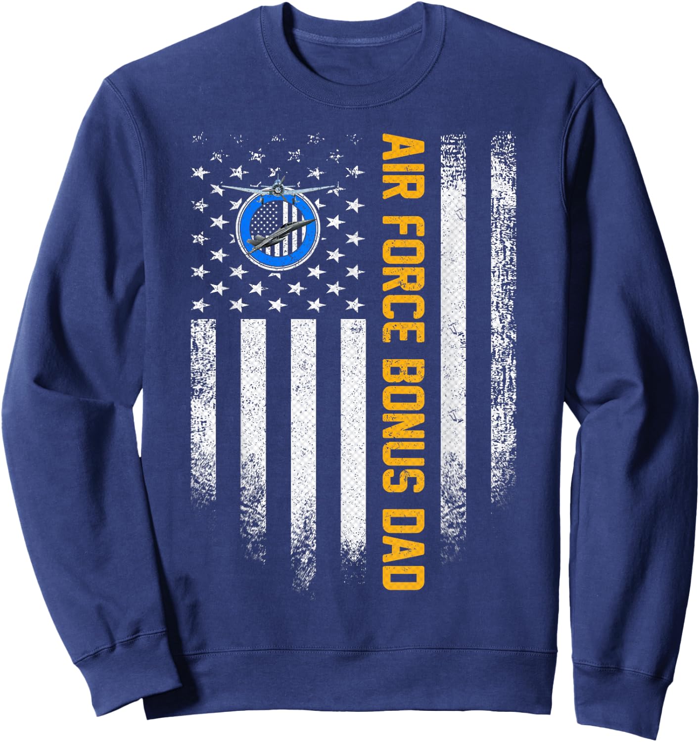 Vintage USA American Flag Proud Air Force Veteran Bonus Dad Sweatshirt - Sweatshirt | Navy