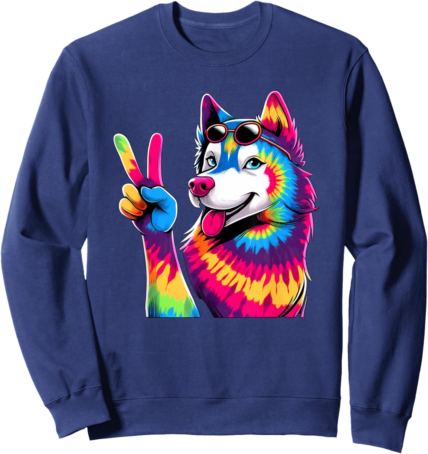 Peace Sign Tie Dye Husky dog Men Women Kids Sweatshirt - Sweatshirt | Navy