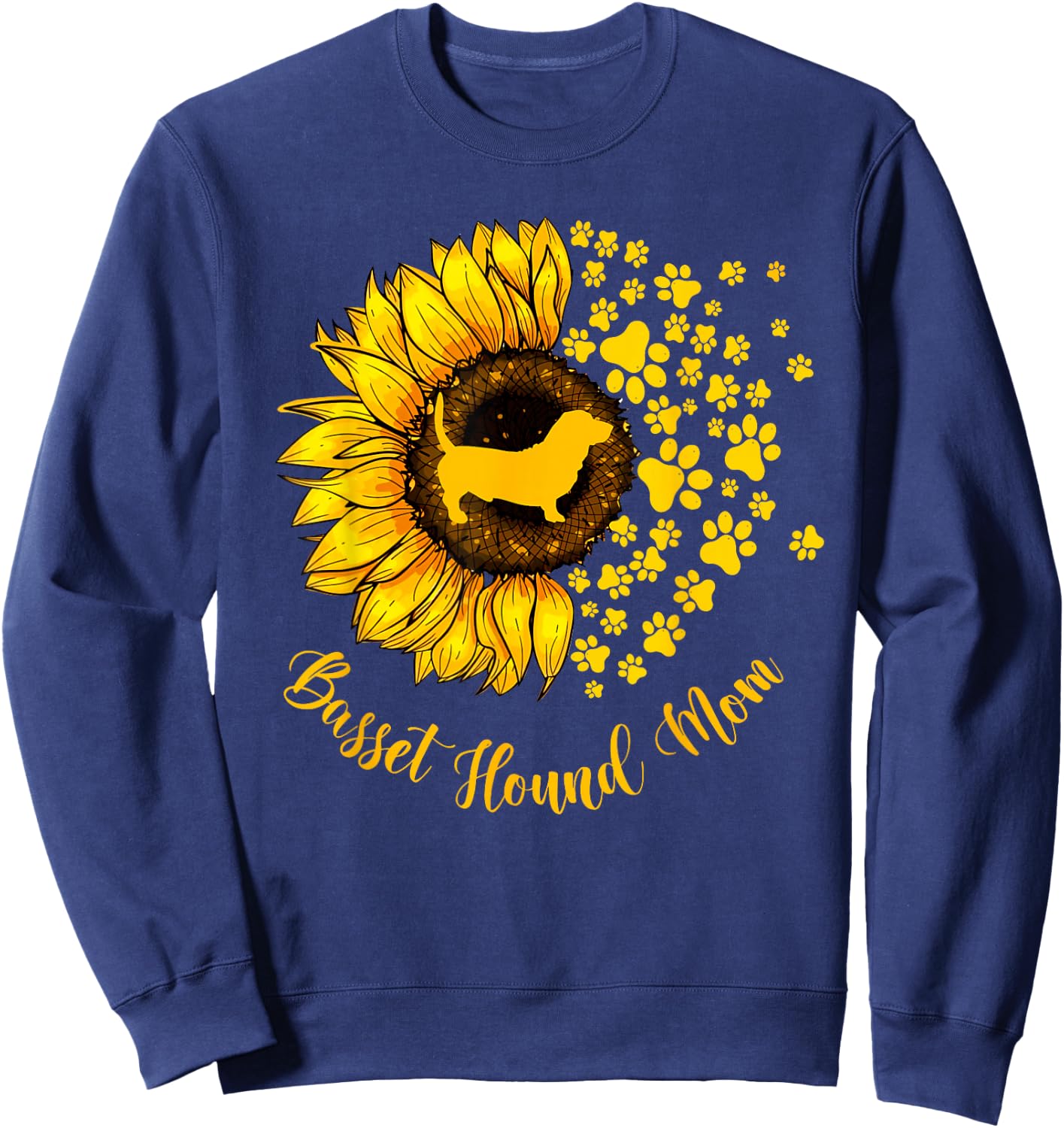 Sunflower Basset Hound Mom Dog Lover Mother's Day Sweatshirt - Sweatshirt | Navy