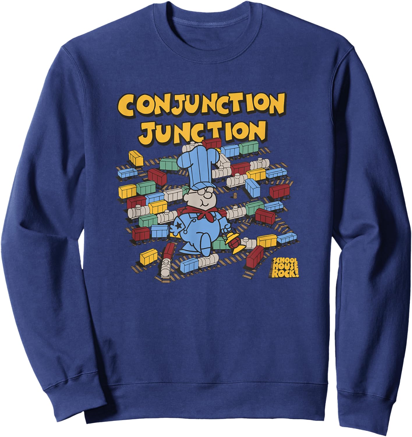 Schoolhouse Rock Conjunction Junction Train Conductor Retro Sweatshirt - Sweatshirt | Navy