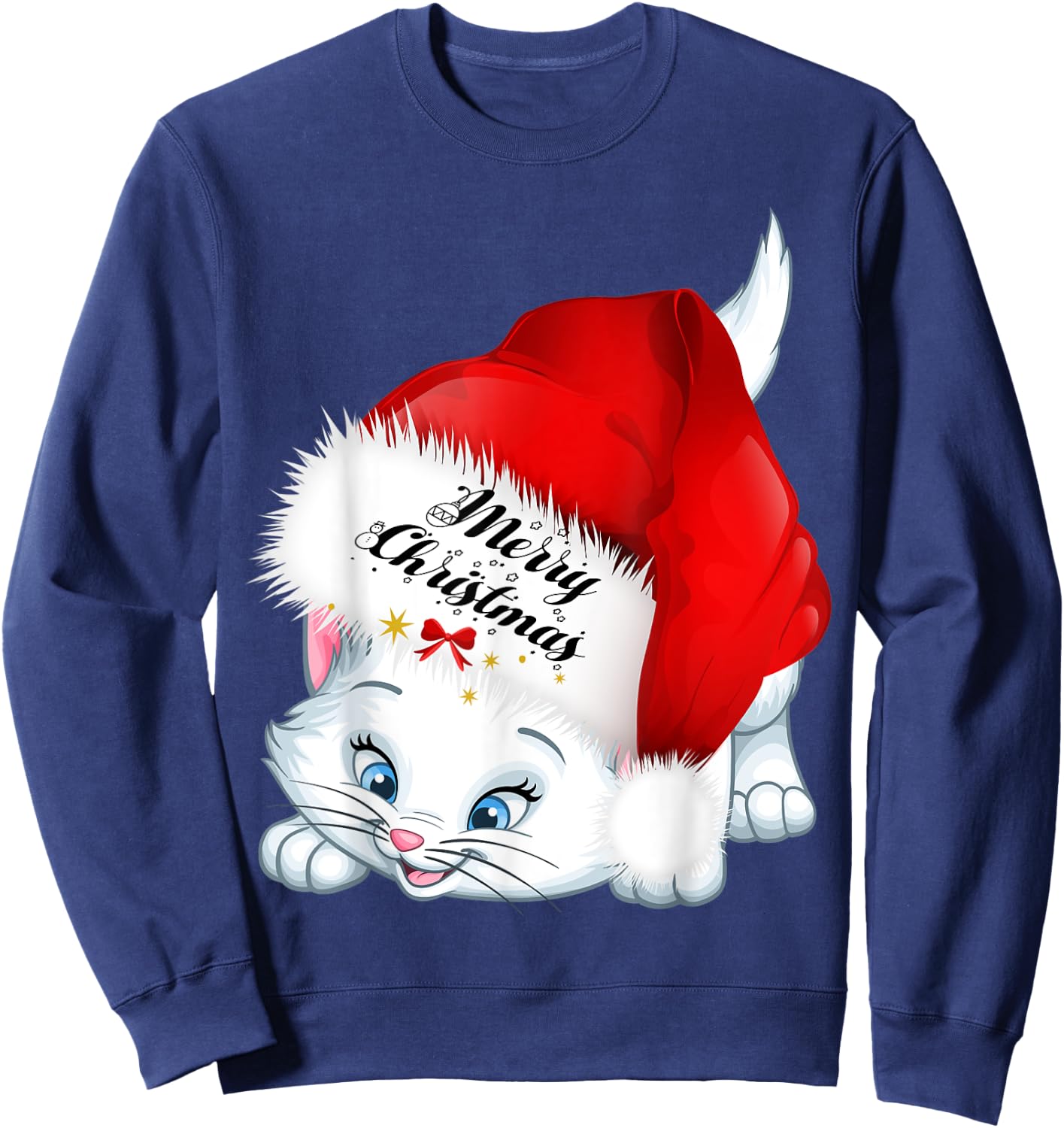 Christmas Gifts Cat Lover Bow Tie Kitten Merry Christmas Cat Women Kids Sweatshirt - Sweatshirt | Navy