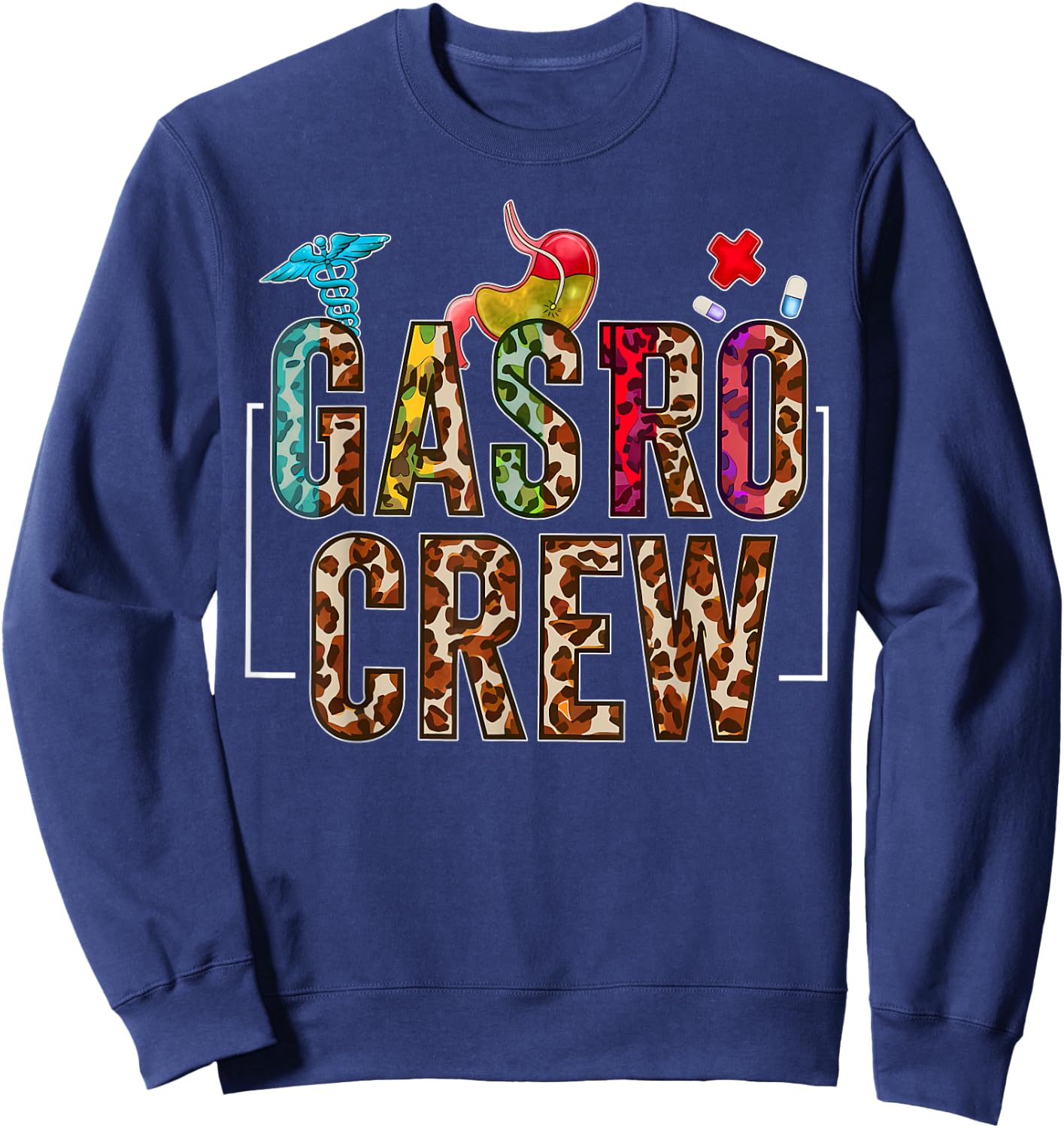 Leopard Lettering Gastro Crew Vintage Gastroenterology Nurse Sweatshirt - Sweatshirt | Navy