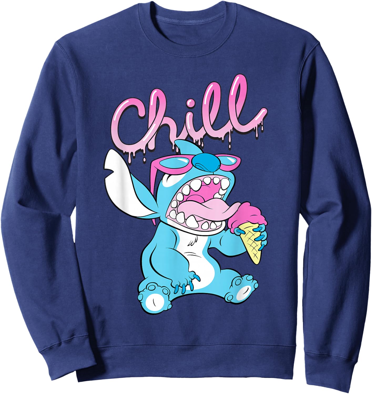 Disney Lilo and Stitch Neon Ice Cream Chill Drip Sweatshirt - Sweatshirt | Navy