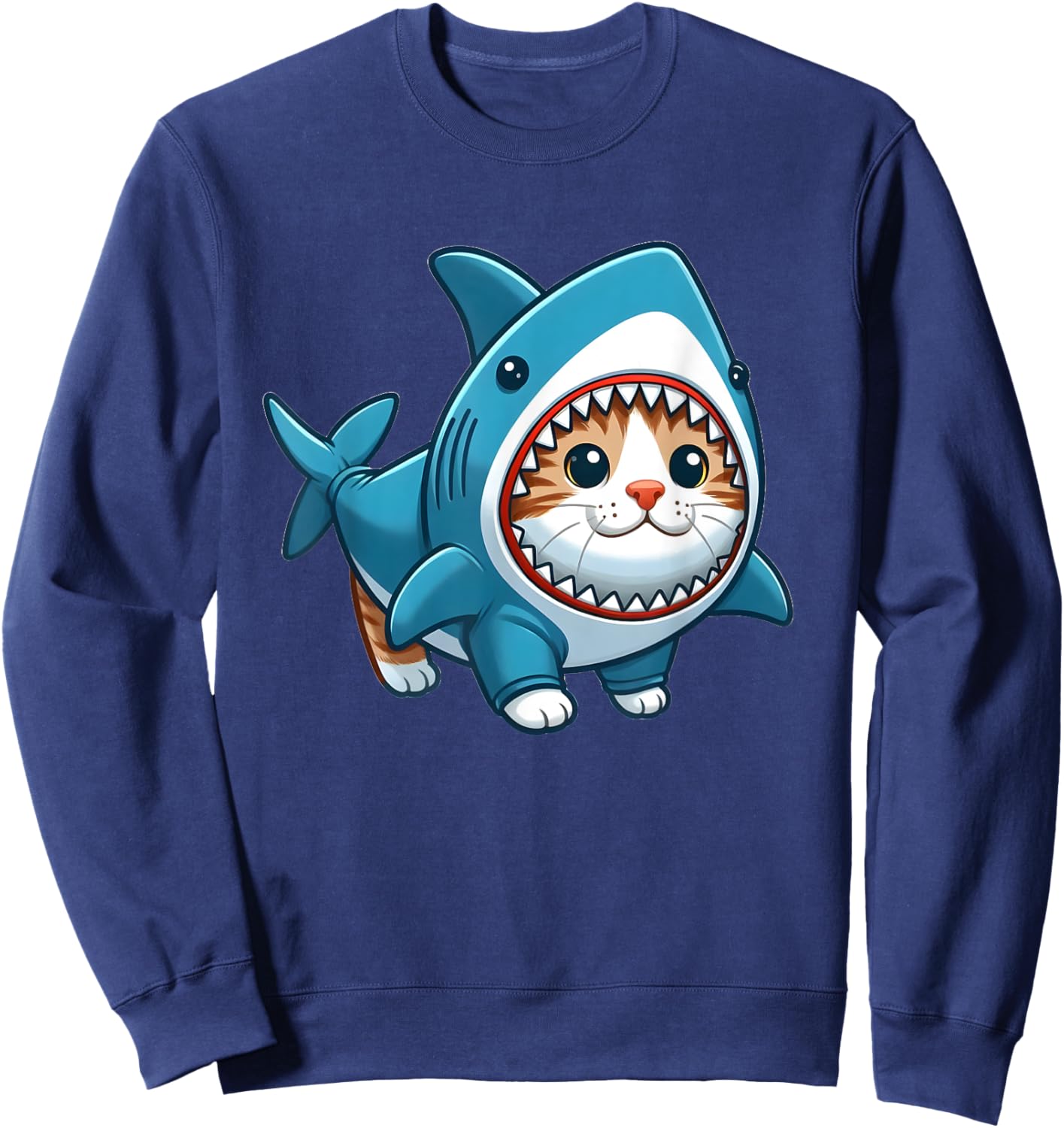 Cat in Shark Costume Men Women Kids Sweatshirt - Sweatshirt | Navy