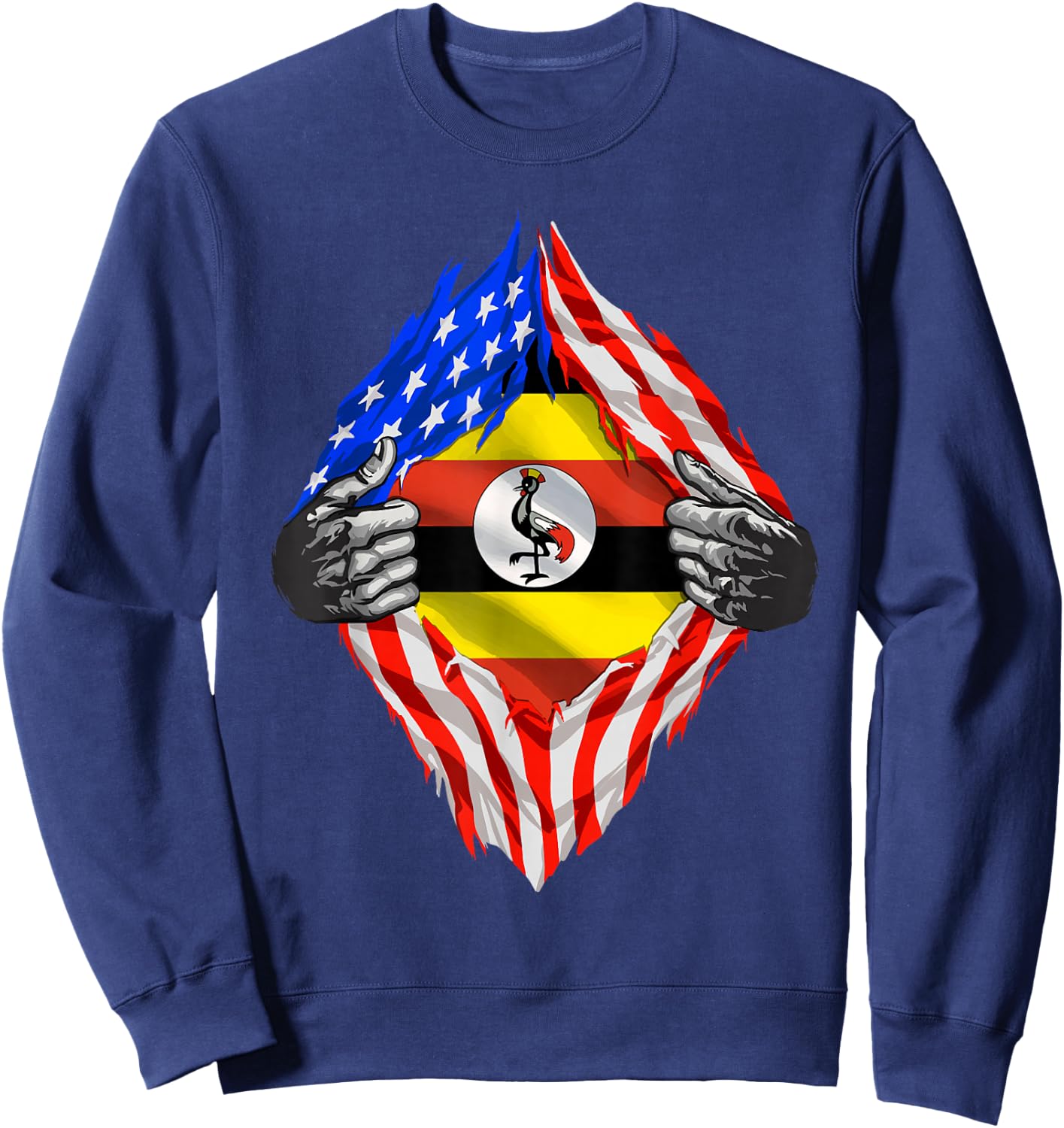 Super Ugandan Heritage Uganda Roots USA Flag Sweatshirt - Sweatshirt | Navy