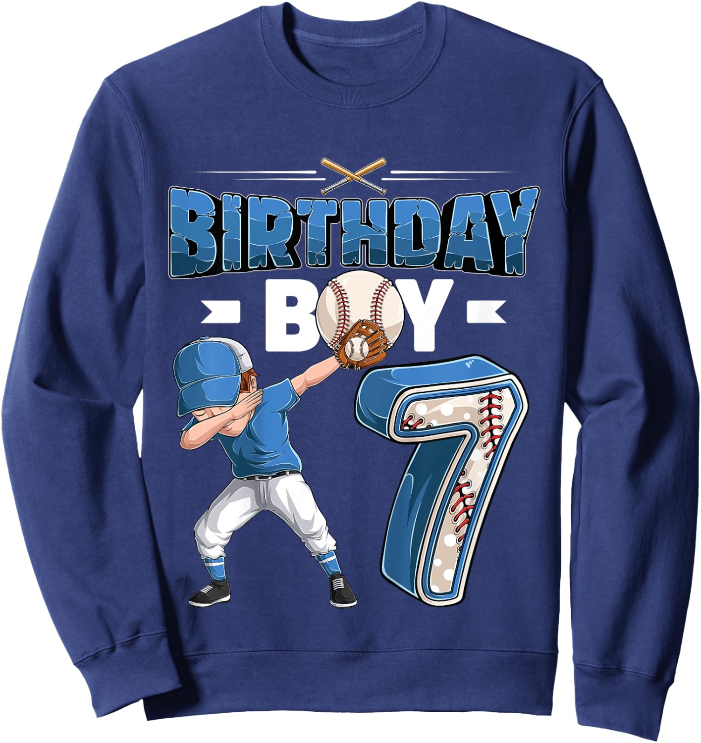 Kids dabbing boy 7 year old Baseball Player 7th birthday party Sweatshirt - Sweatshirt | Navy
