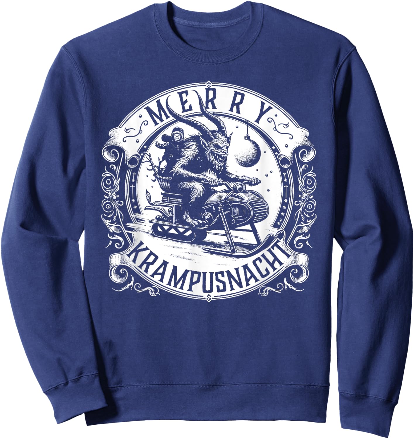 Krampusnacht Krampus on a Snowmobile Sweatshirt - Sweatshirt | Navy