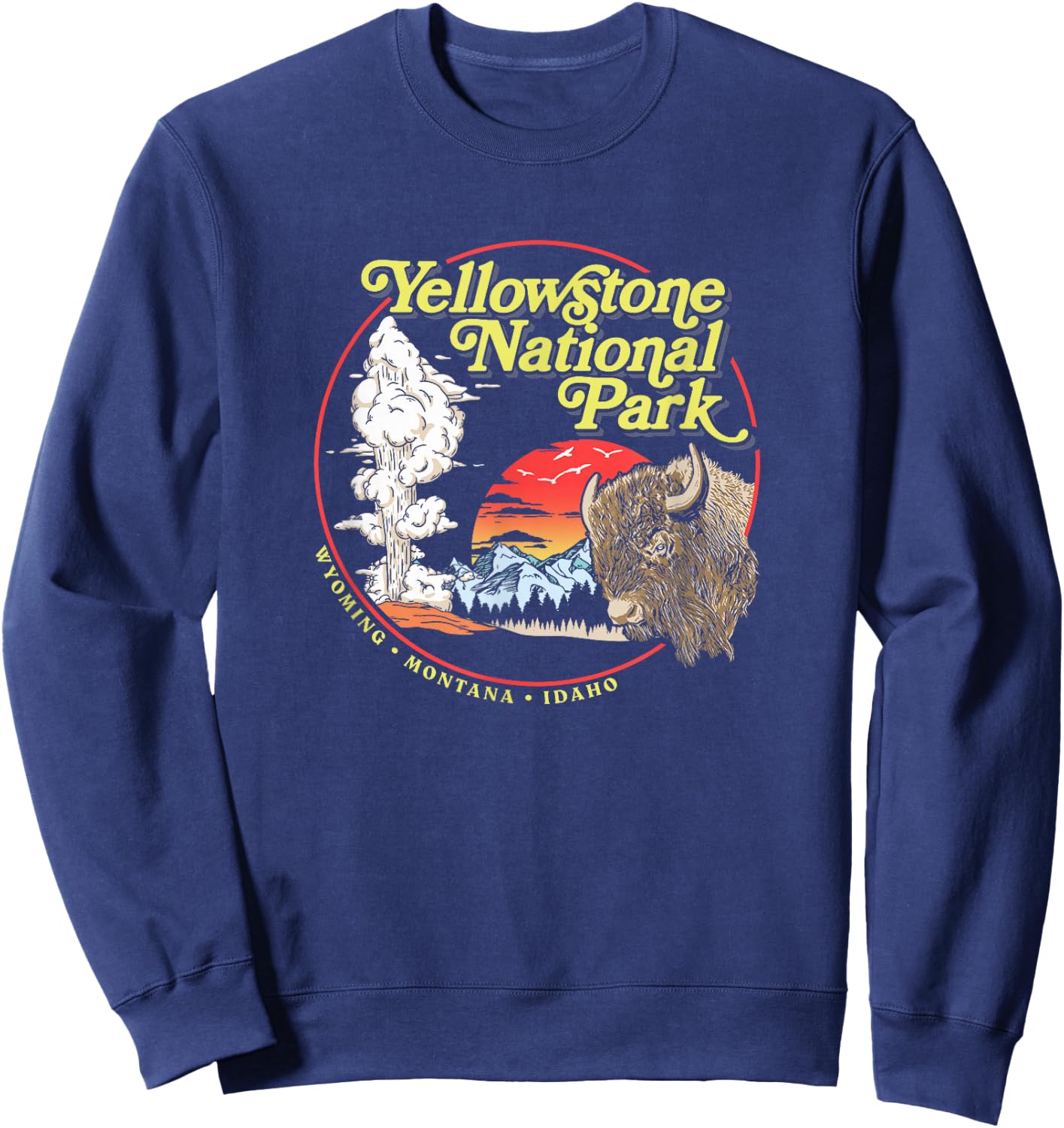 Yellowstone National Park Vintage 70's Old Faithful Graphic Sweatshirt - Sweatshirt | Navy