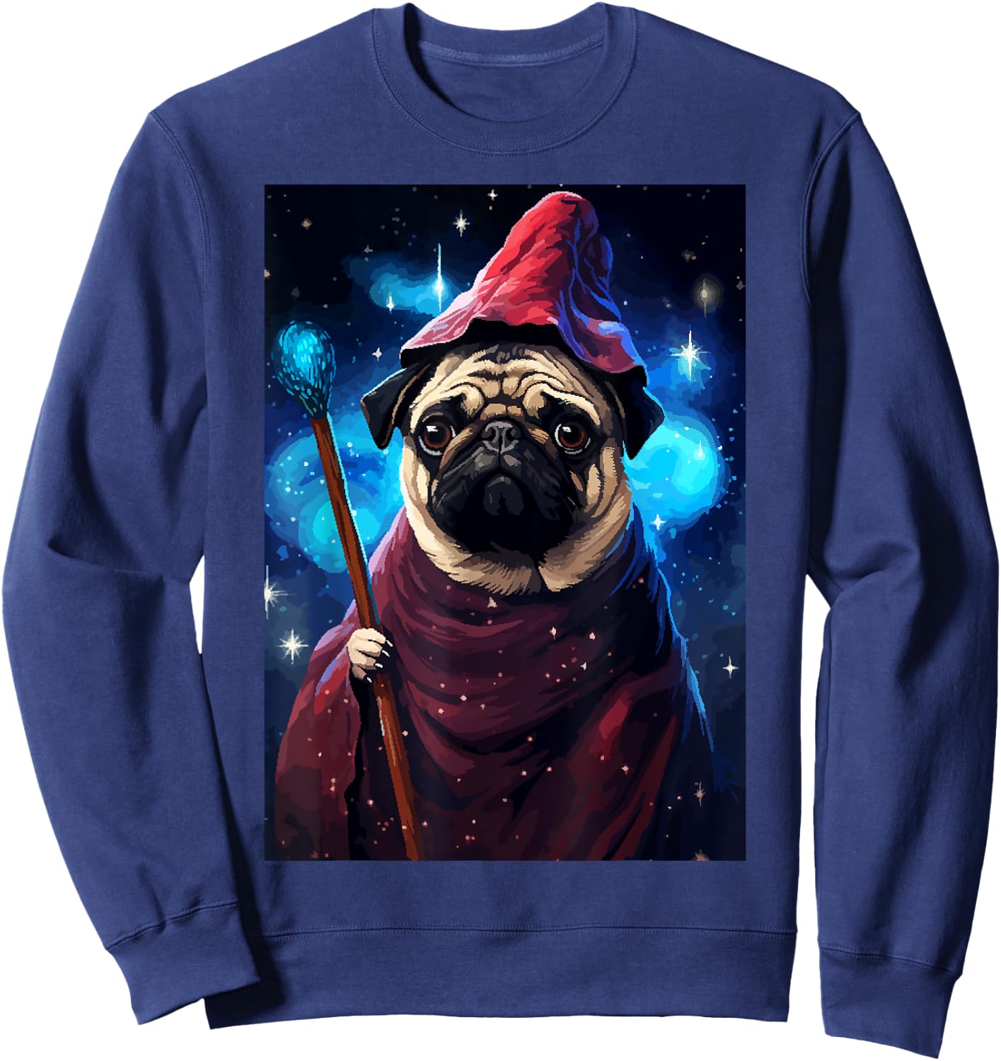 Cute Pug Wizard Character Funny Dog Pixel Art Women Kids Sweatshirt - Sweatshirt | Navy