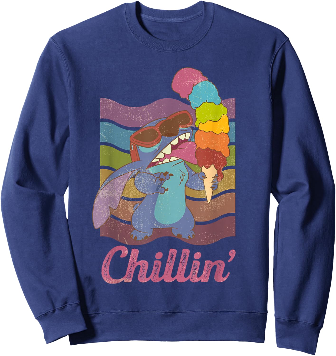 Disney Rainbow Stitch Ice Cream Chillin' Sweatshirt - Sweatshirt | Navy