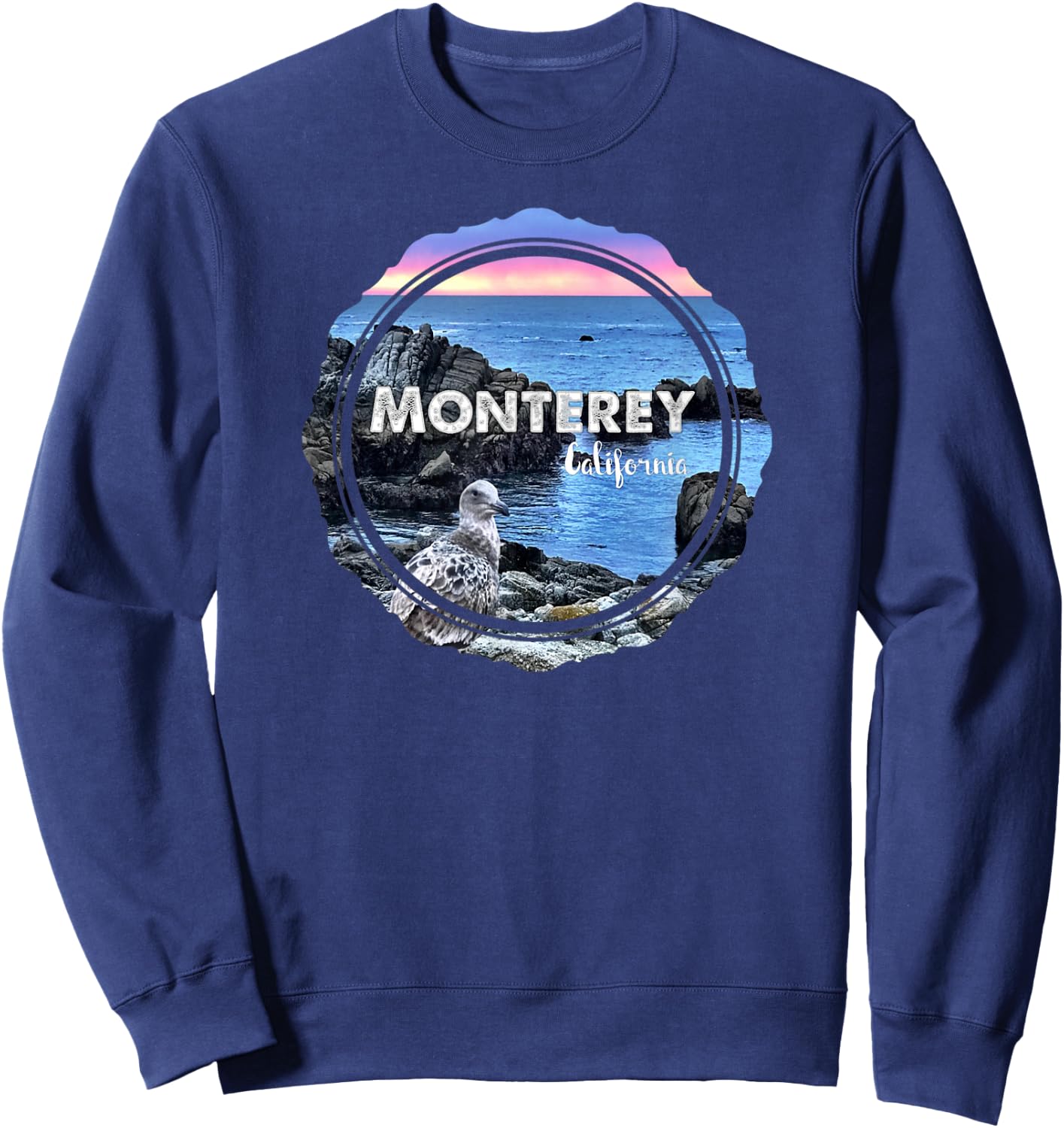 Monterey California Ocean Sunset Seagull Coastal Souvenir Sweatshirt - Sweatshirt | Navy