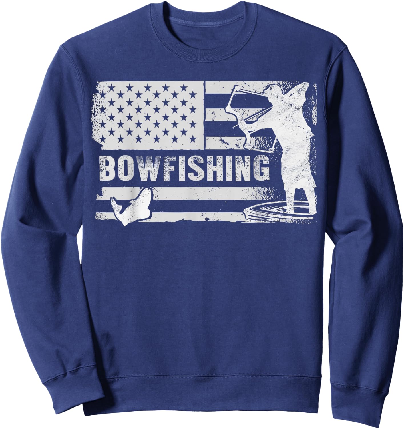 Bowfishing Vintage Look American Flag, Bow Hunting For Fish Sweatshirt - Sweatshirt | Navy