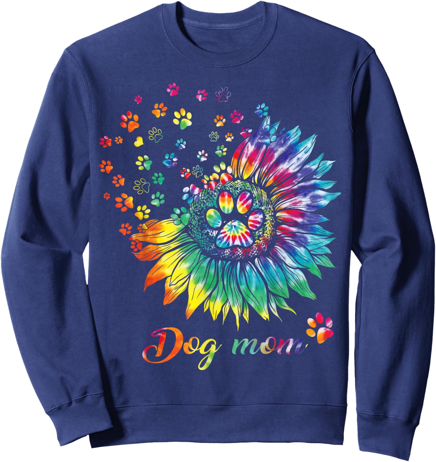 Sunflower Dog Mom Tie Dye Dog Lover Funny Sweatshirt - Sweatshirt | Navy