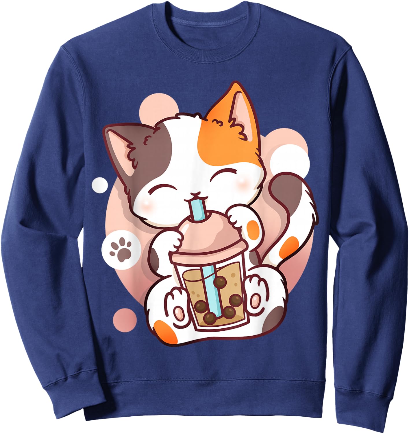 Cat Boba Tea Bubble Tea Anime Kawaii Neko Small Sweatshirt - Sweatshirt | Navy