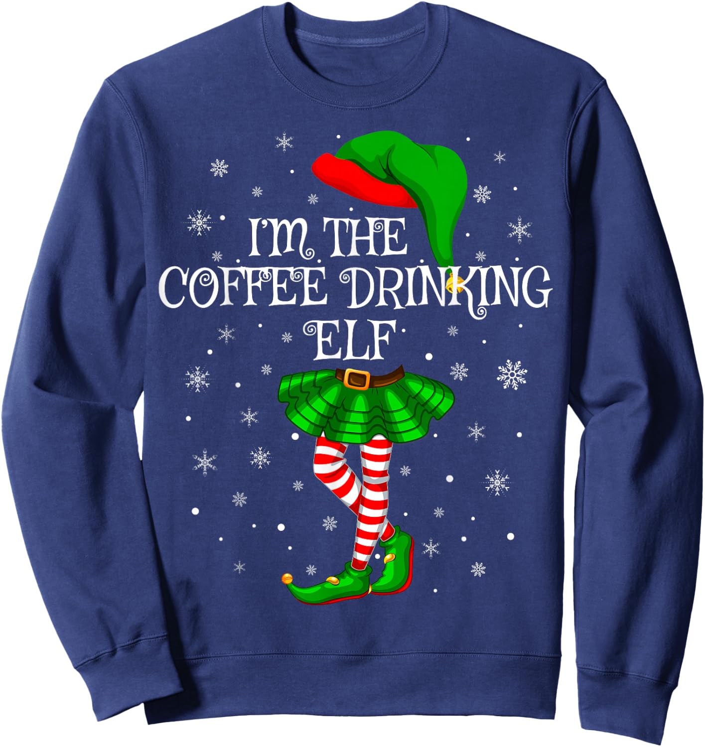 Coffee Drinking Elf Christmas Matching Family Women Girl Elf Sweatshirt - Sweatshirt | Navy
