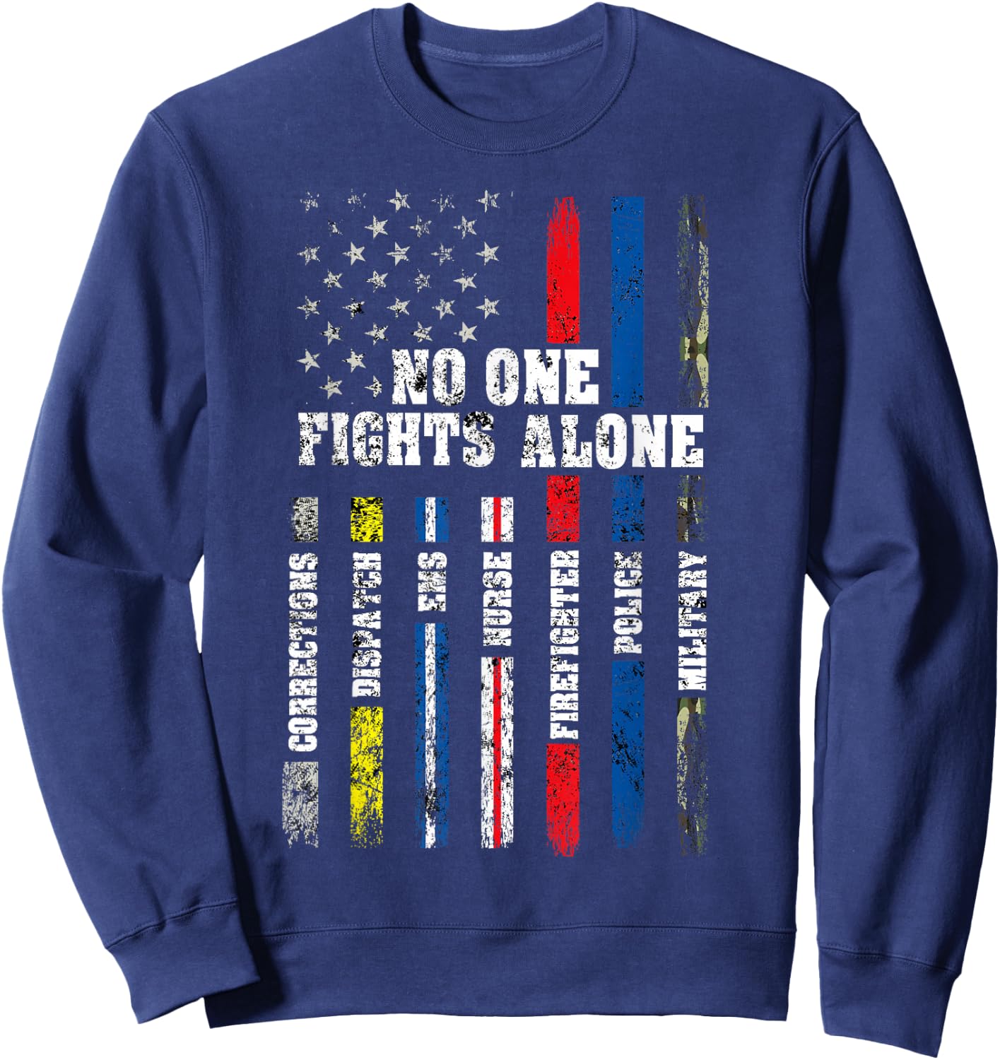 American Flag Thin Line Police Fire Military Nurse Responder Small Sweatshirt - Sweatshirt | Navy