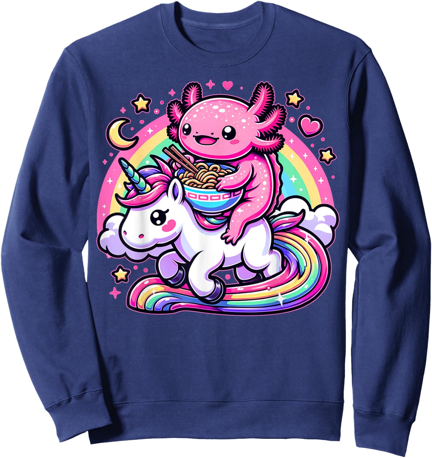 Anime Kawaii Axolotl Eating Ramen Noodles Kids Teen Girl Boy Sweatshirt - Sweatshirt | Navy