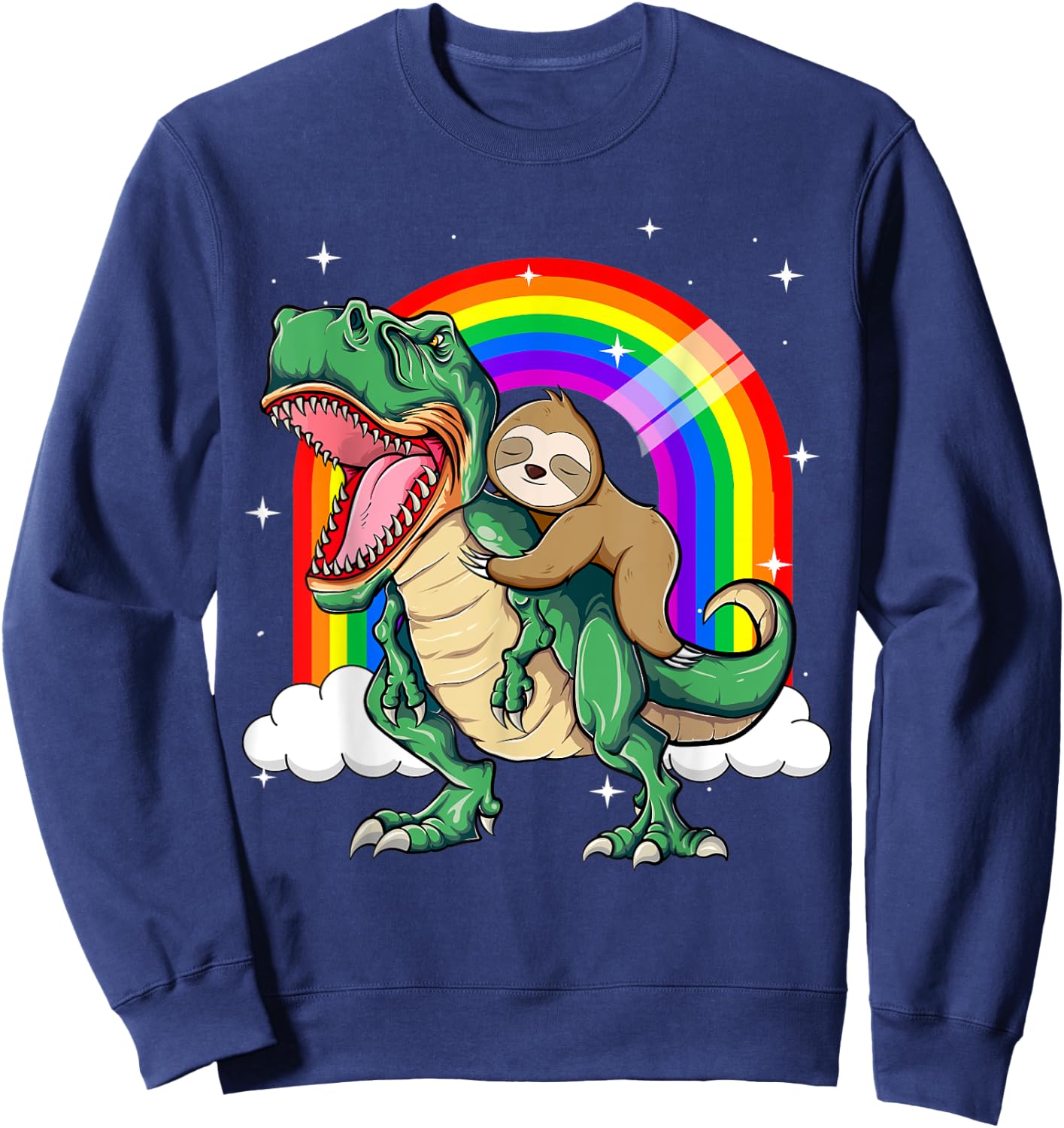 Funny Sloth Riding a T-Rex Dinosaur Sweatshirt - Sweatshirt | Navy