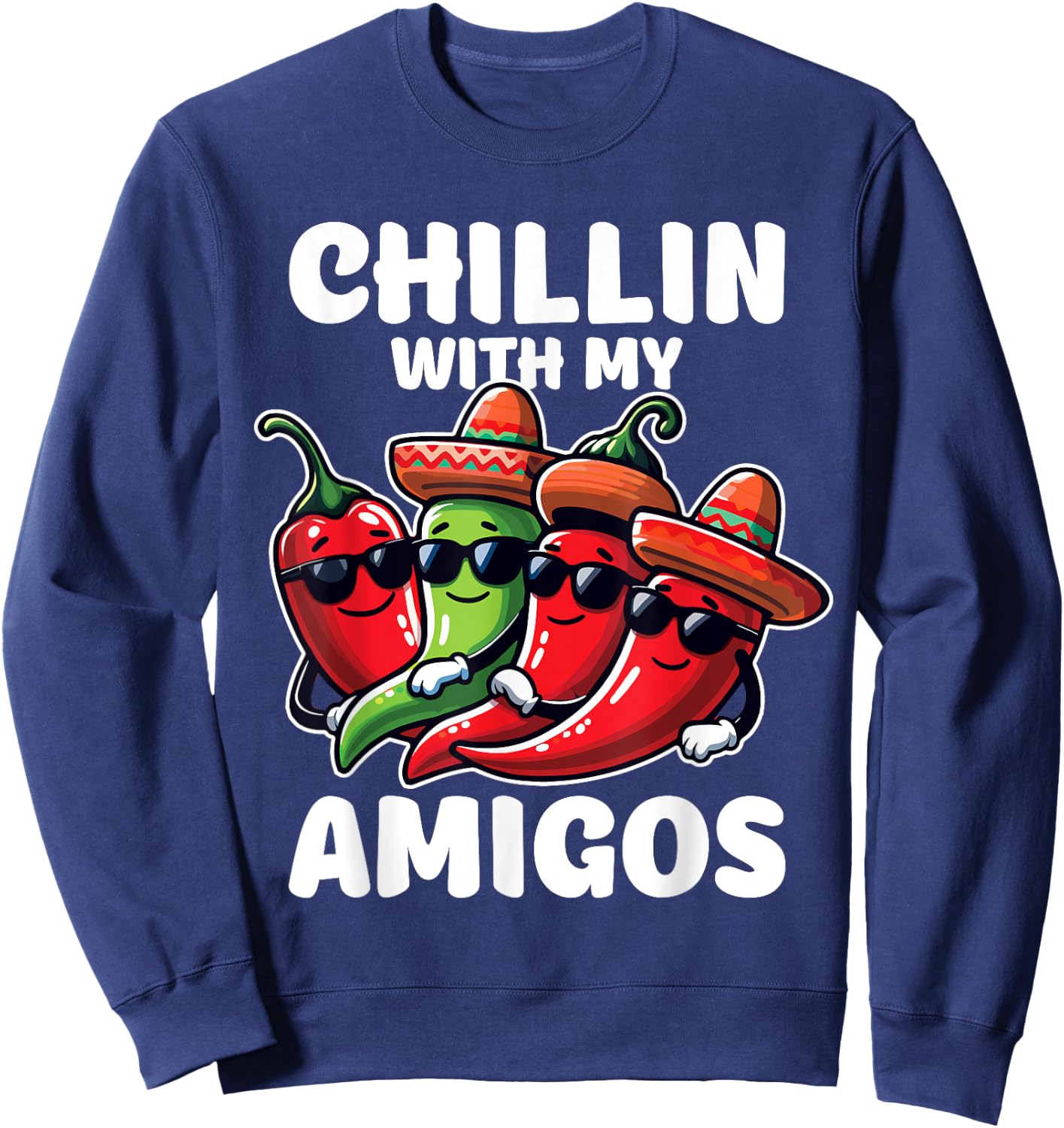 Green And Red Chilli Hot Pepper Cinco de Mayo Funny Chilli Sweatshirt - Sweatshirt | Navy
