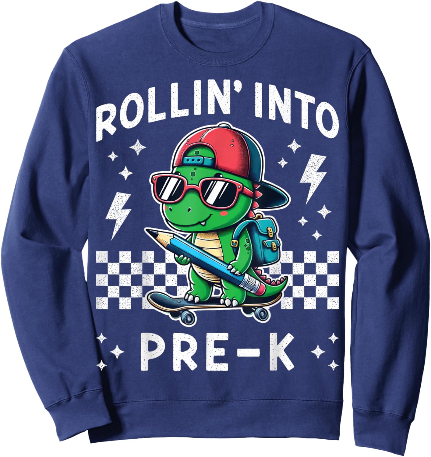 Rollin Into PreK Dinosaur Back to School I’m Ready for Pre K Sweatshirt - Sweatshirt | Navy