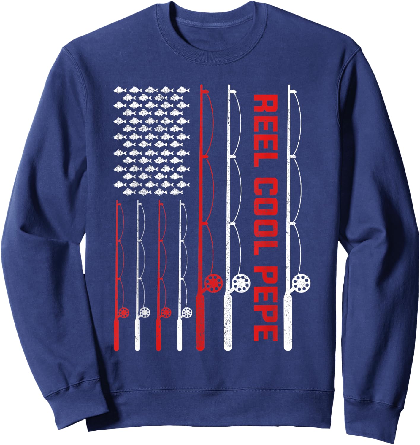 Reel Cool Pepe Father's Day Fishing American Flag Women Men Sweatshirt - Sweatshirt | Navy
