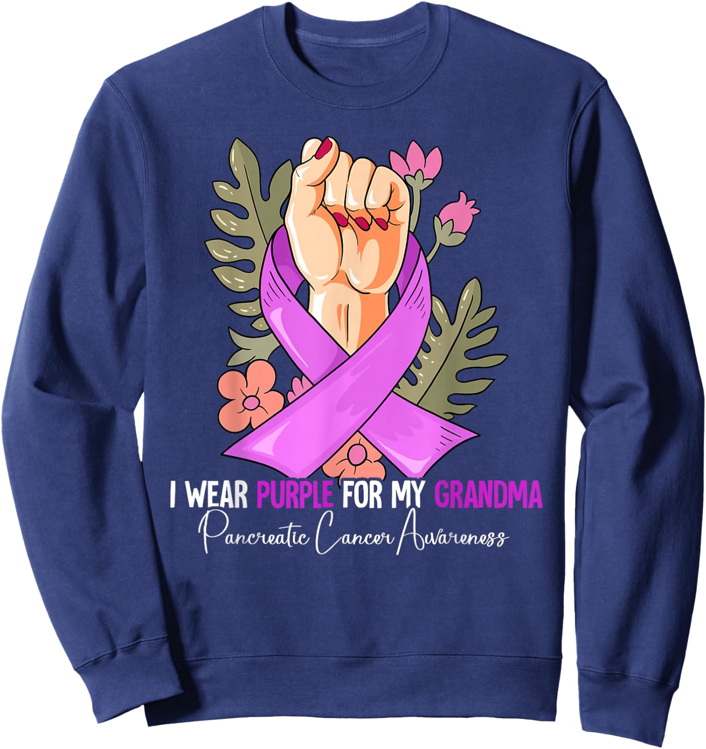 I Wear Purple For My Grandma Pancreatic Cancer Awareness Sweatshirt - Sweatshirt | Navy