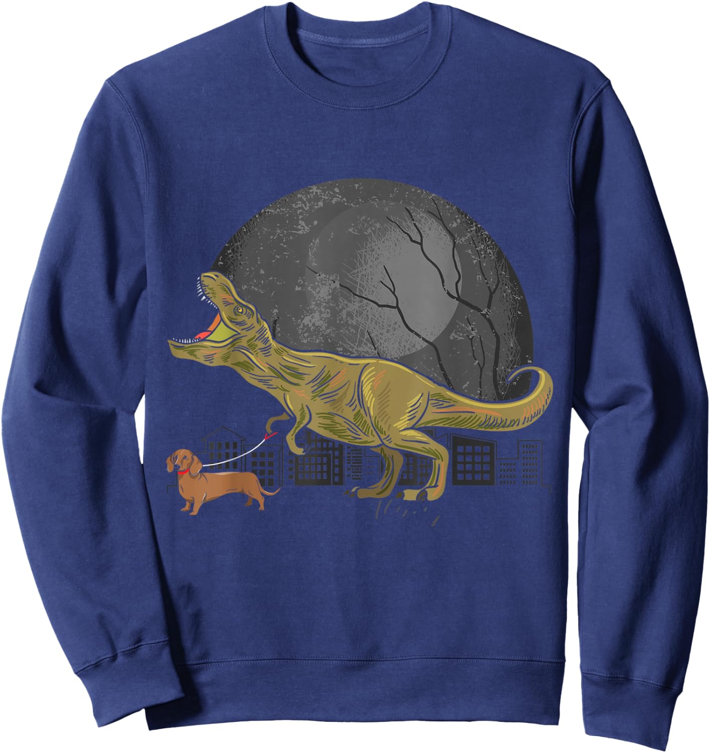 Dinosaur T Rex Dog Dachshund Women Girls Kids Sweatshirt - Sweatshirt | Navy
