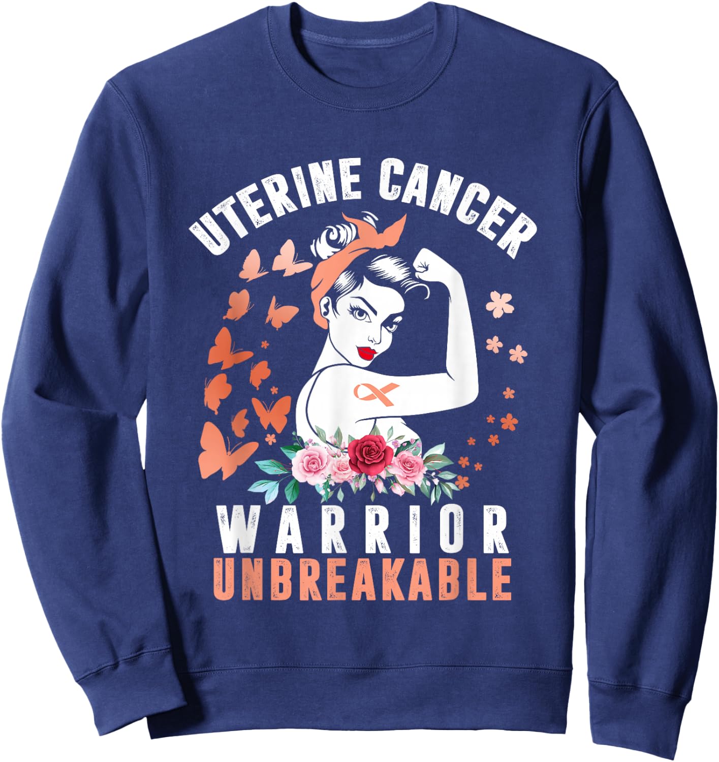 Uterine Cancer Awareness Warrior Unbreakable Strong Woman Sweatshirt - Sweatshirt | Navy