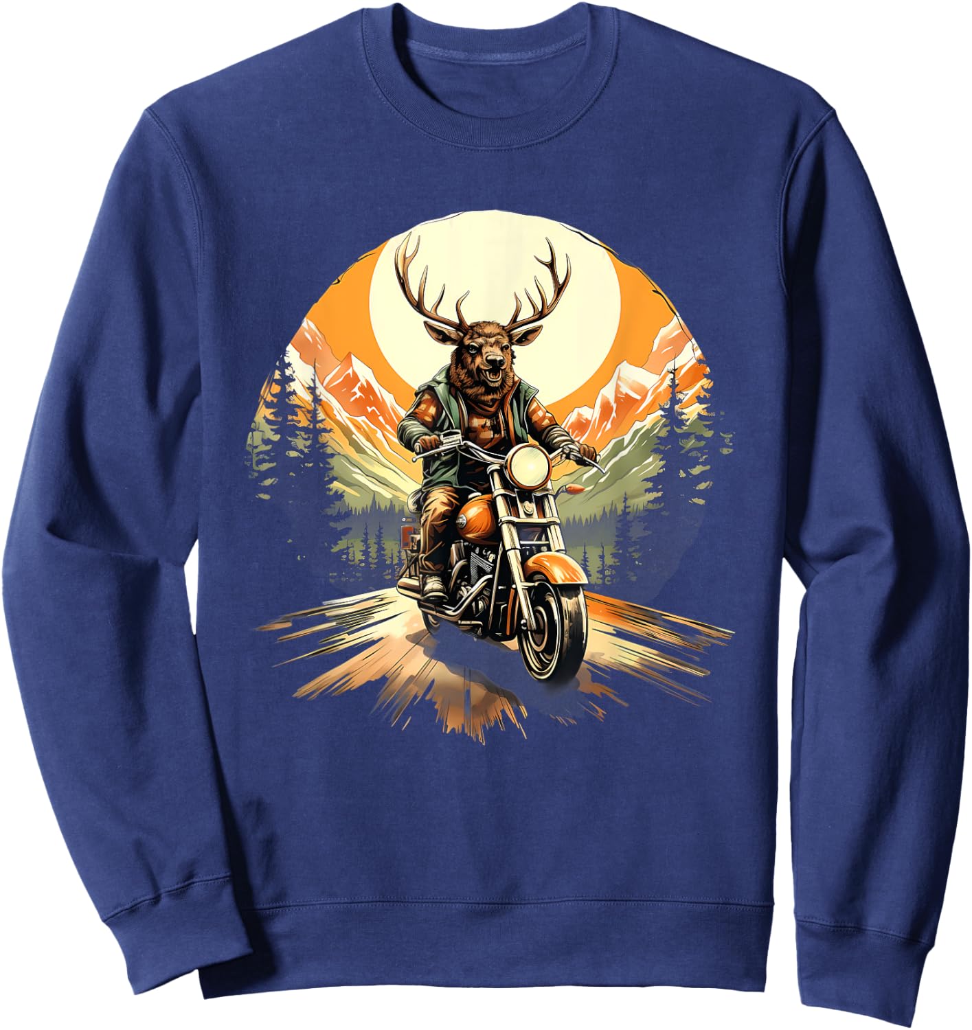 Biker Elk Riding Motorbike Sweatshirt - Sweatshirt | Navy