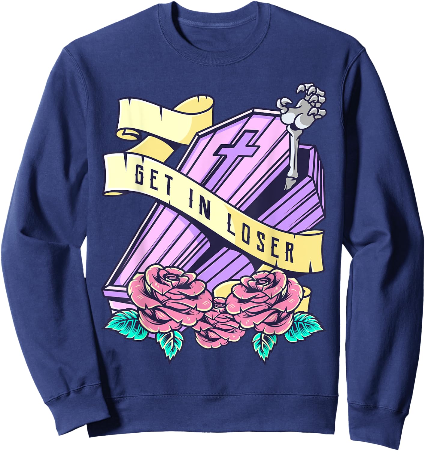 Get in Loose Coffin Pastel Goth Kawaii Halloween Aesthetic Sweatshirt - Sweatshirt | Navy