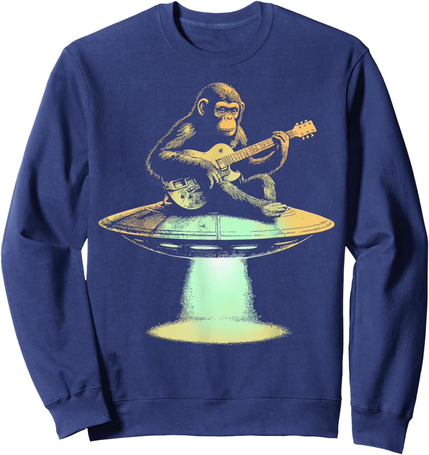 Monkey Playing Guitar On UFO Funny Guitarist Musician Sweatshirt - Sweatshirt | Navy