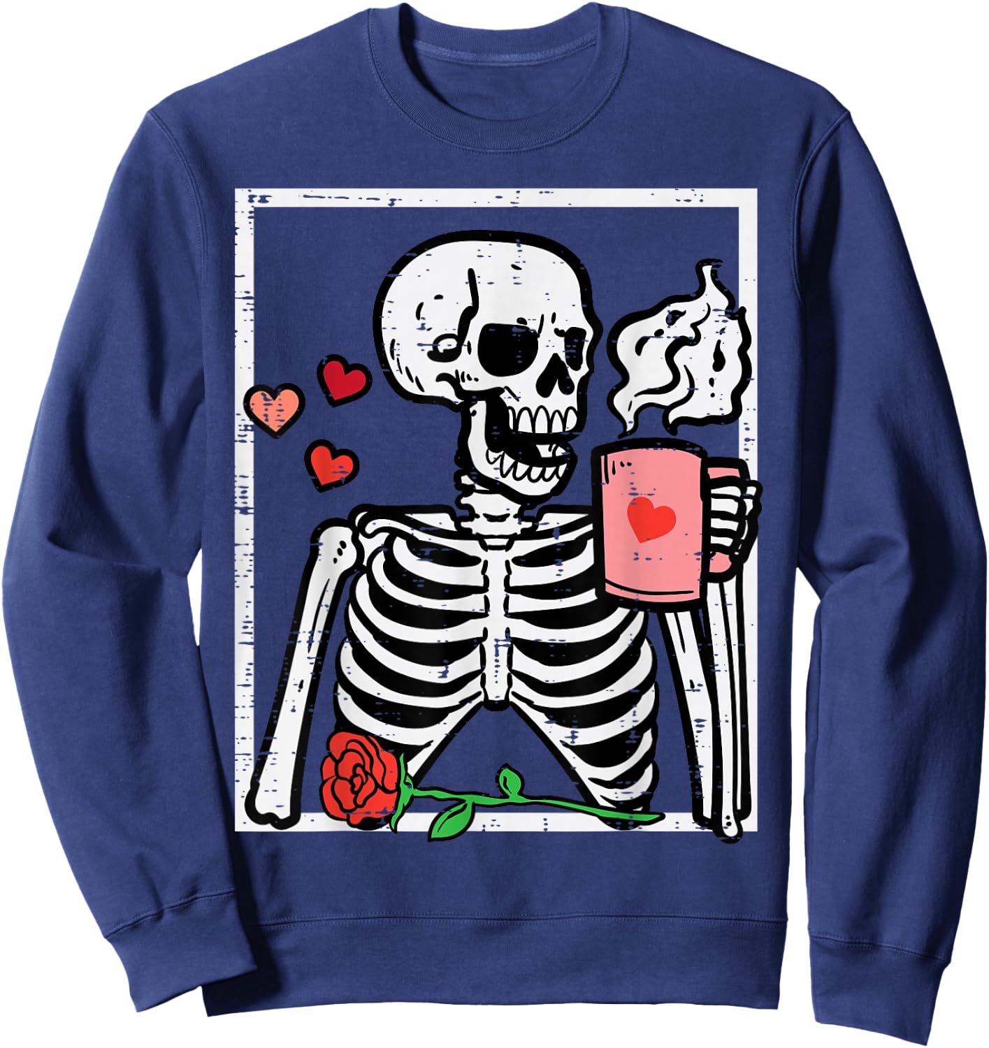 Anti Valentines Day Skeleton Coffee Funny Men Women Kids Sweatshirt - Sweatshirt | Navy