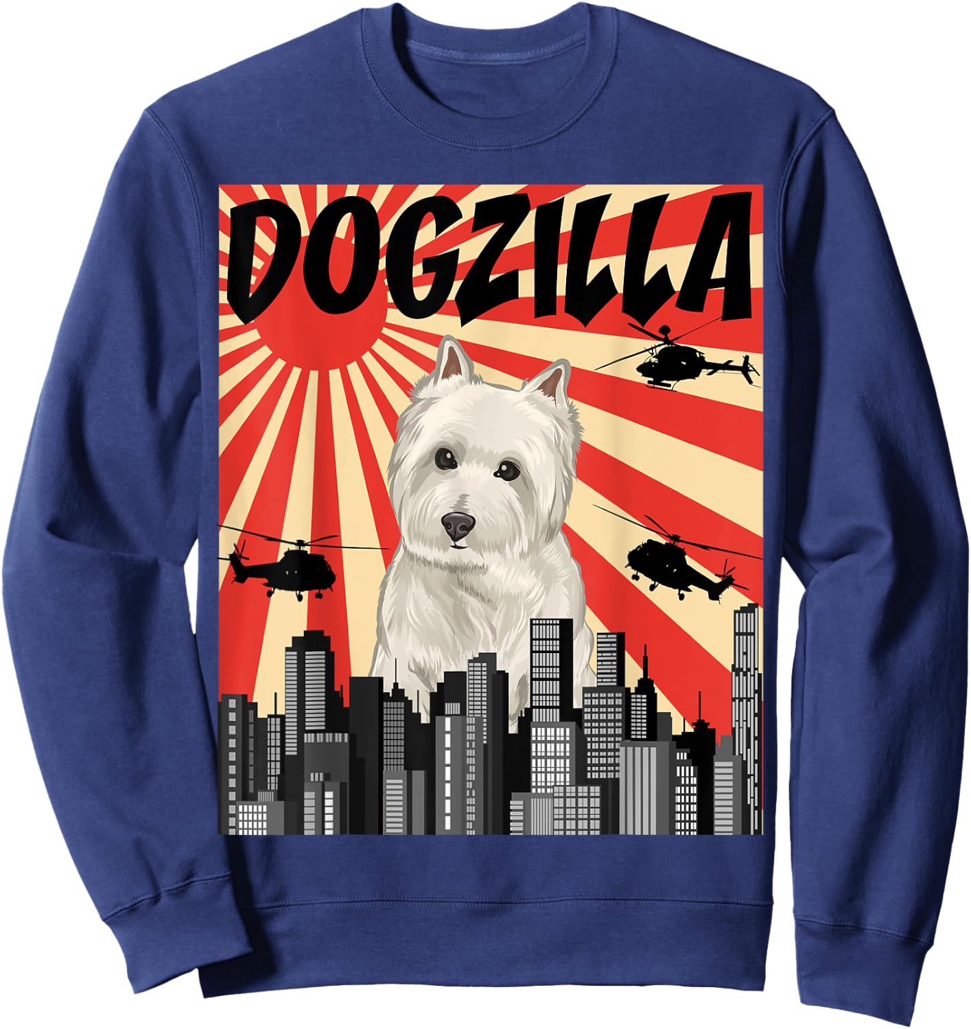 Funny Retro Japanese Dogzilla West Highland White Terrier Sweatshirt - Sweatshirt | Navy