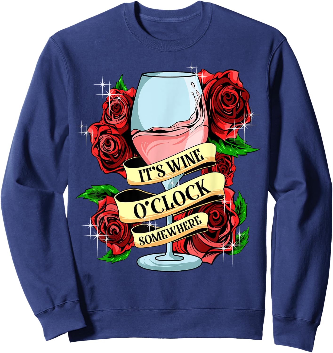 It's Wine O'Clock Somewhere Women's Funny Wine Lover Gift Sweatshirt - Sweatshirt | Navy