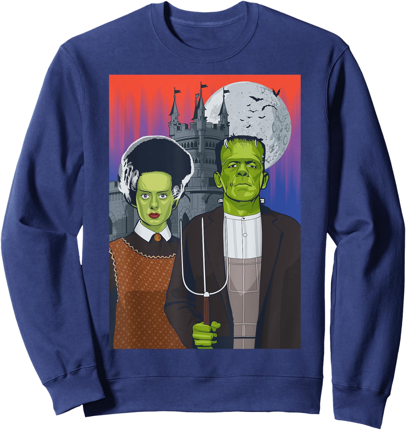 Frankenstein American Gothic Parody Halloween Monster Sweatshirt - Sweatshirt | Navy