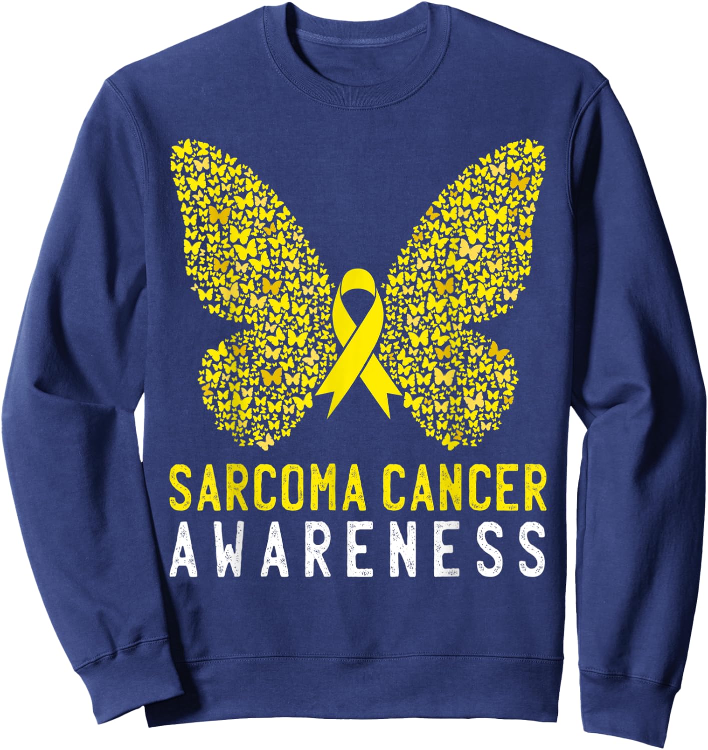 Butterfly Sarcoma Cancer Awareness Yellow Ribbon Support Sweatshirt - Sweatshirt | Navy