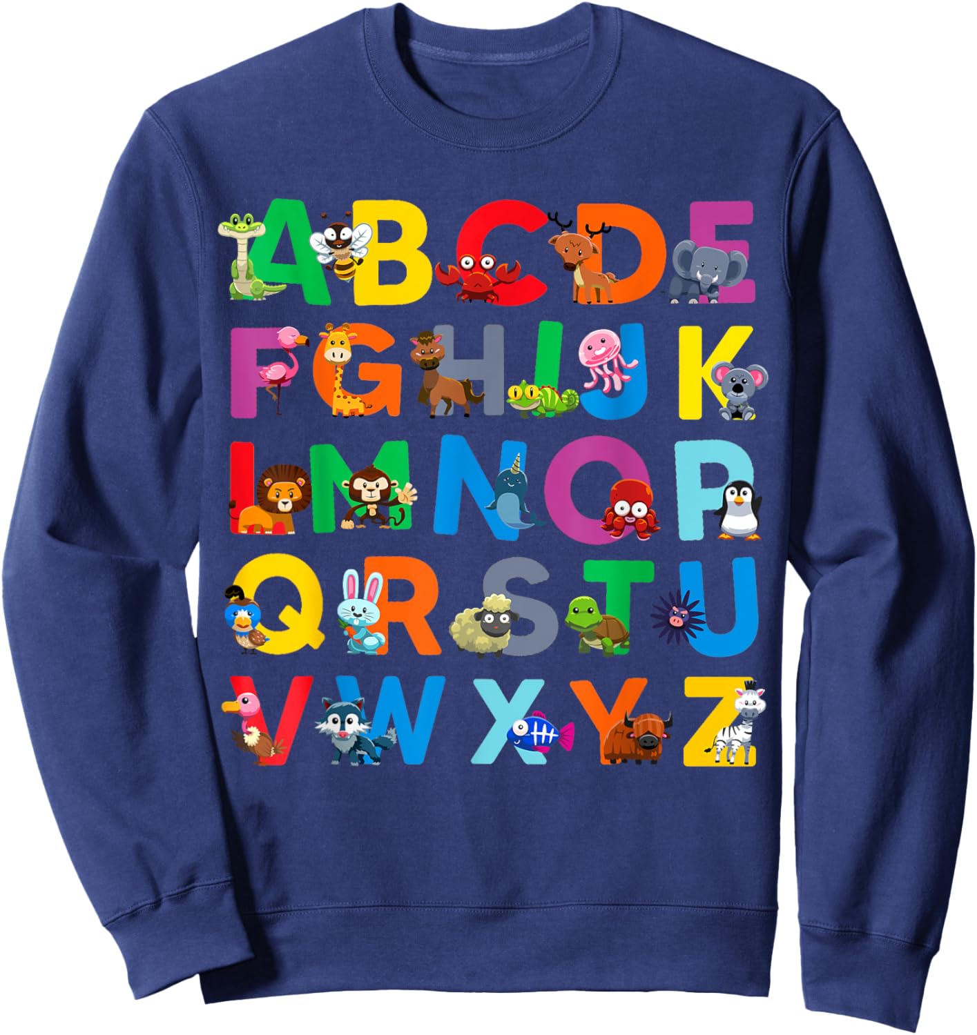 Zoo Animal Alphabet ABCs Animals Learning A-Z ABC Letters Sweatshirt - Sweatshirt | Navy