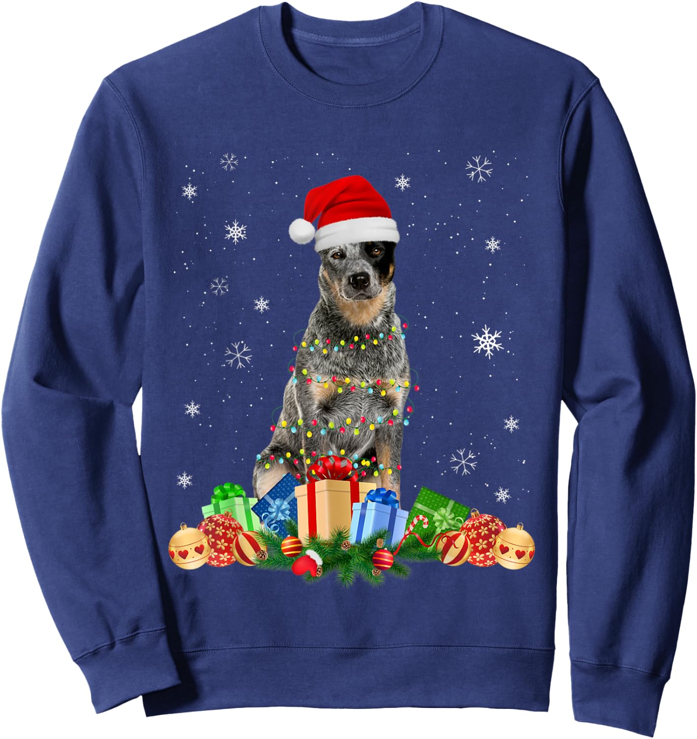 Australian Cattle Dog Christmas Lights Puppy Dog Lover Women Kids Sweatshirt - Sweatshirt | Navy
