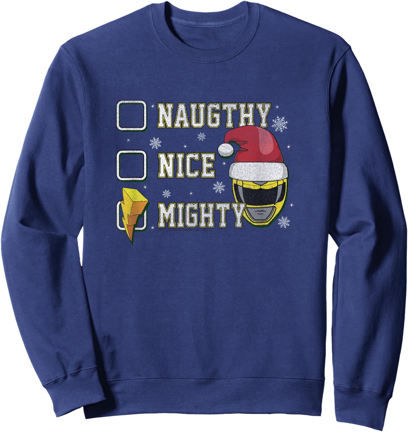 Power Rangers Christmas Naughty Nice Mighty Yellow Ranger Sweatshirt - Sweatshirt | Navy