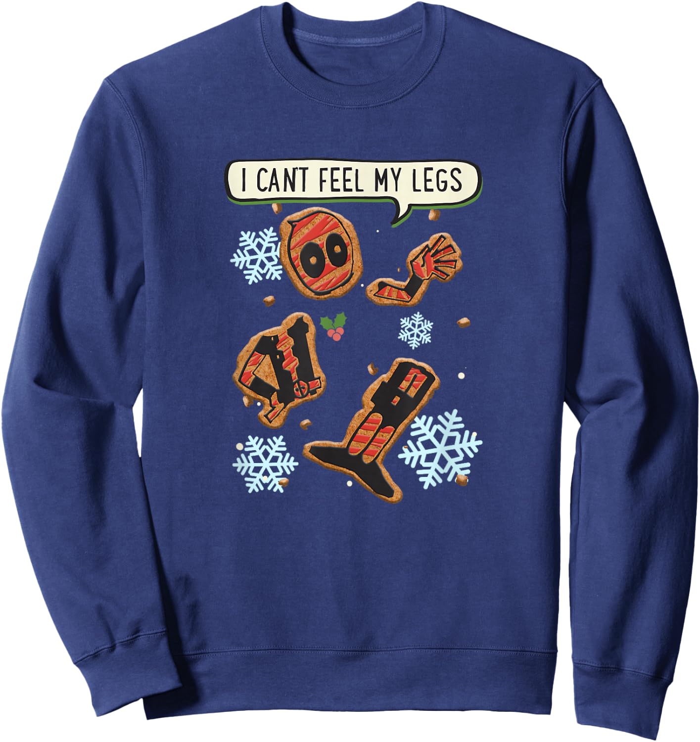 Marvel Christmas Deadpool Gingerbread Cookie Can't Feel Legs Sweatshirt - Sweatshirt | Navy