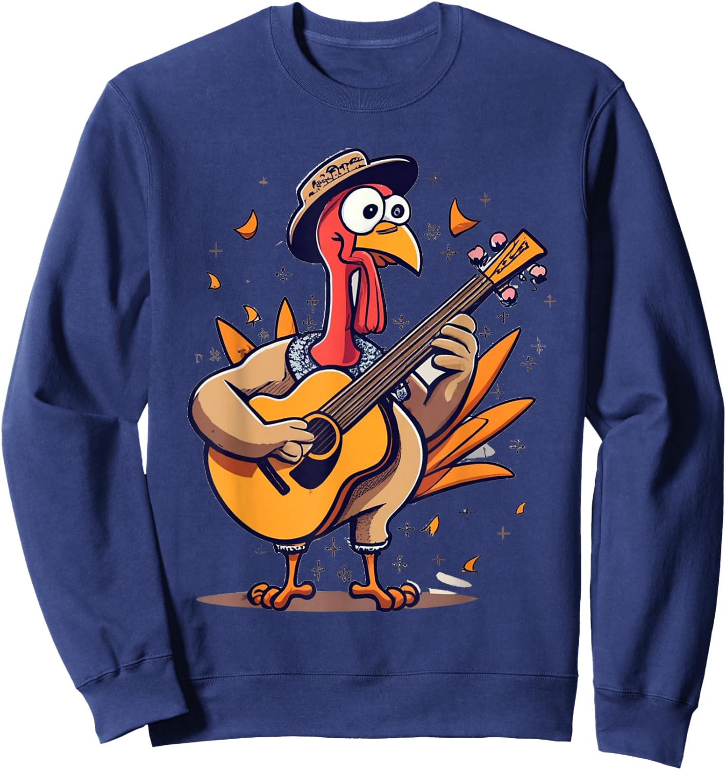 Thanksgiving RockStar Turkey Playing Guitar Sweatshirt - Sweatshirt | Navy