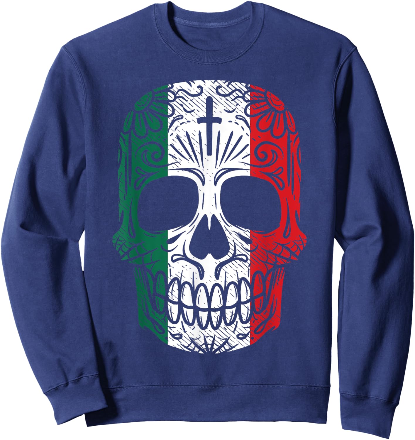Sugar Skull Mexican Flag Cinco De Mayo Dia De Los Muertos Sweatshirt - Sweatshirt | Navy