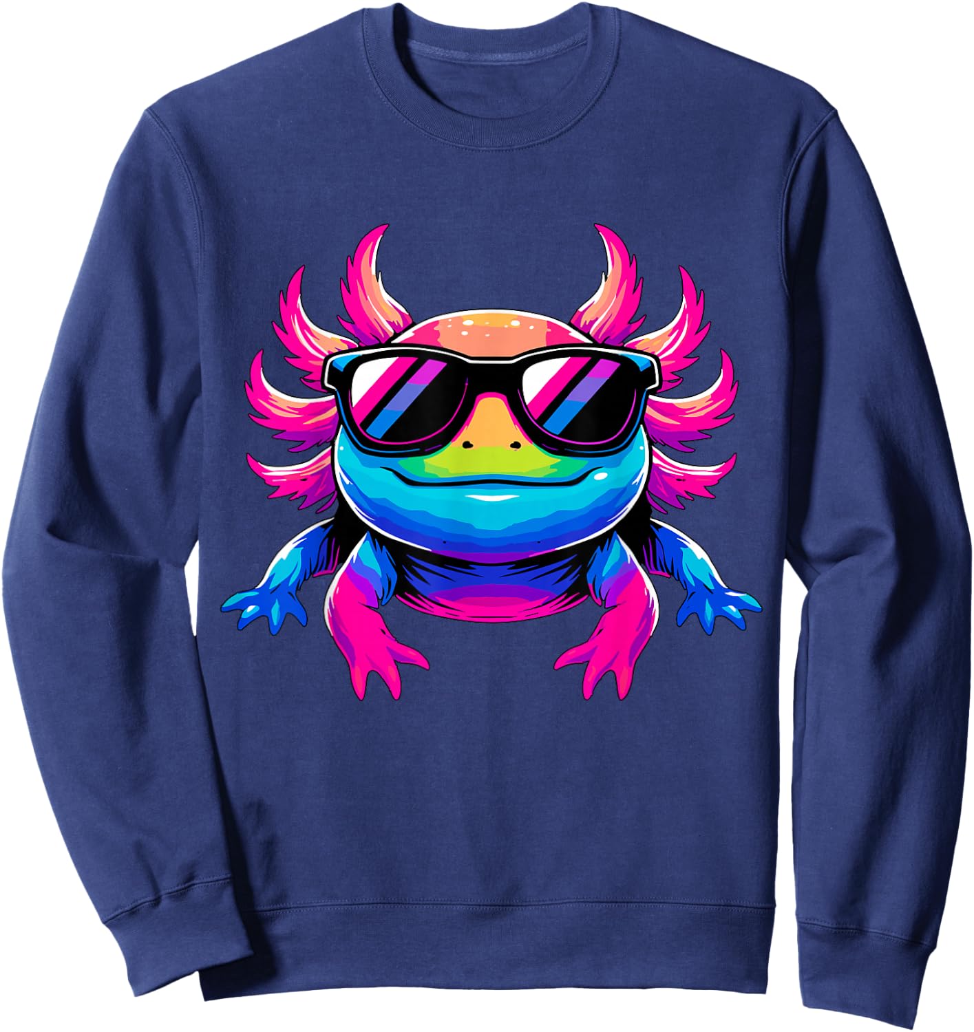 Cool Tie-Dye Axolotl Sunglasses Sweatshirt - Sweatshirt | Navy