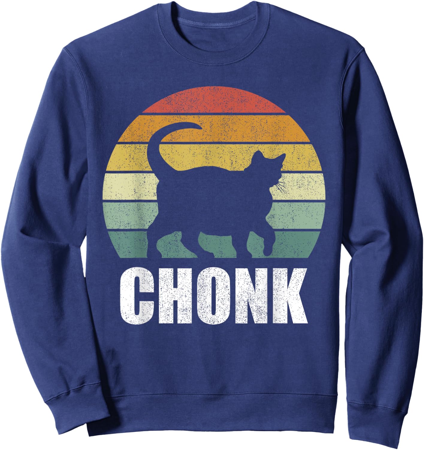Vintage Retro Sunset Funny Fat Cats Meme Chonk Cat Women Kids Sweatshirt - Sweatshirt | Navy