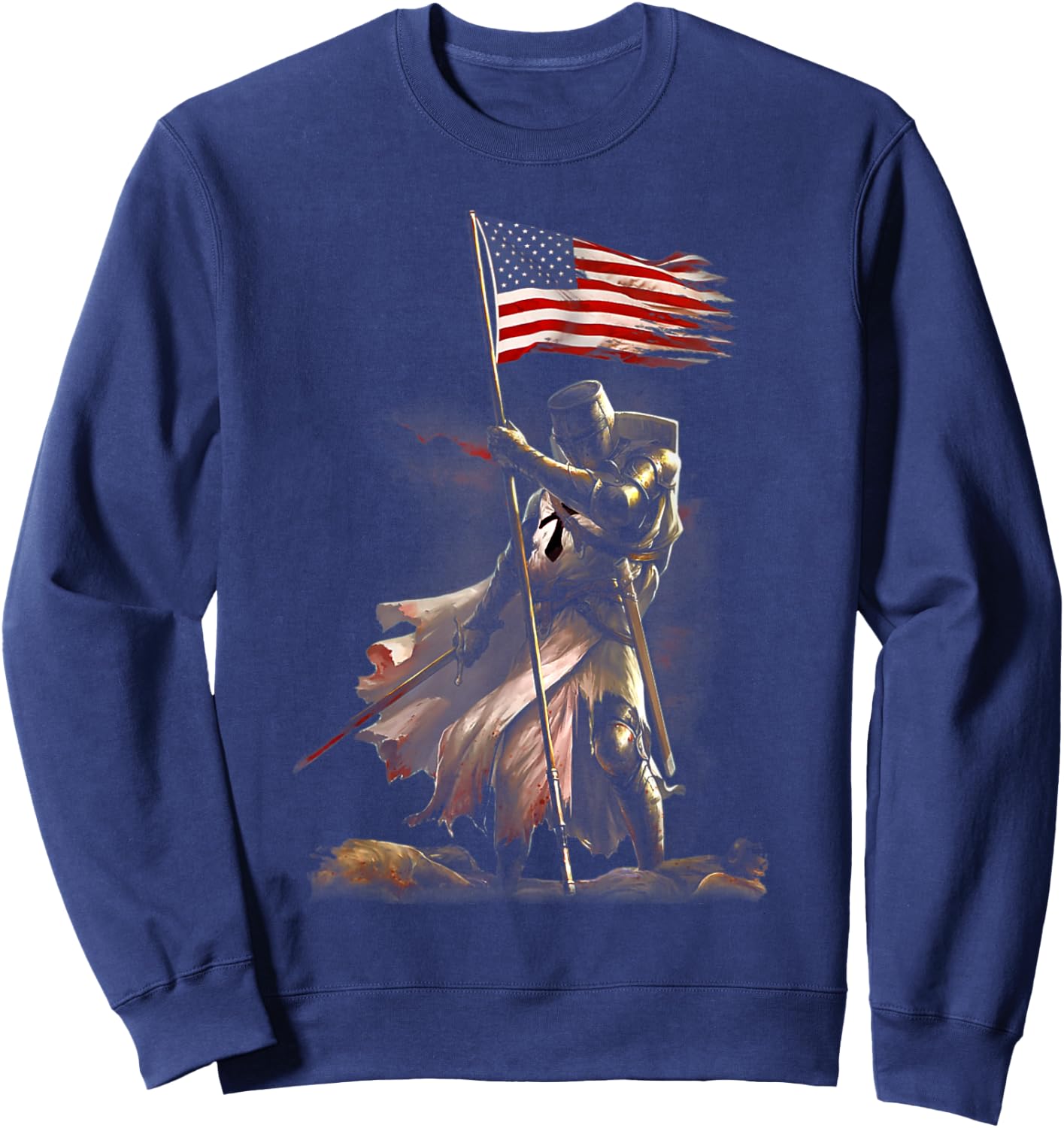 black - knight flag - veteran day - American flag Sweatshirt - Sweatshirt | Navy