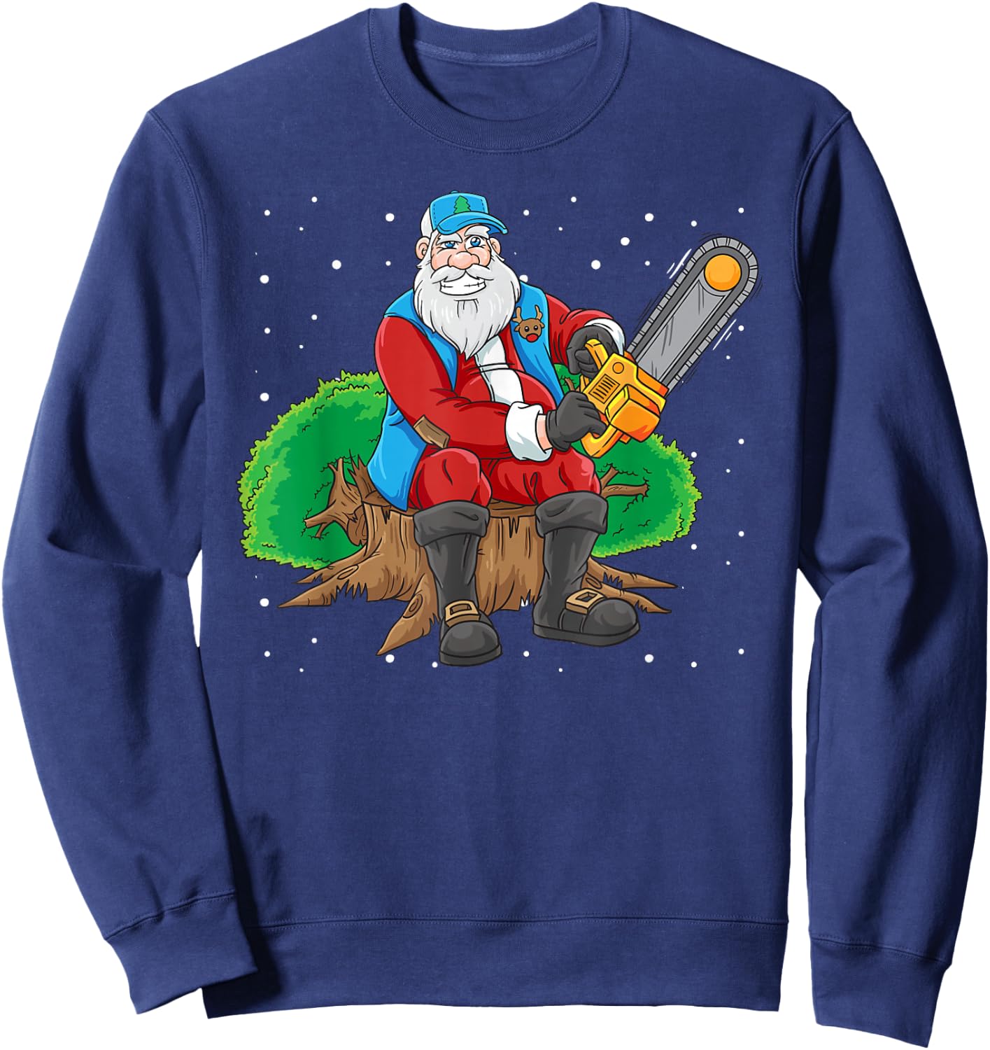 Lumberjack Santa Claus Christmas Chain Saw Sweatshirt - Sweatshirt | Navy
