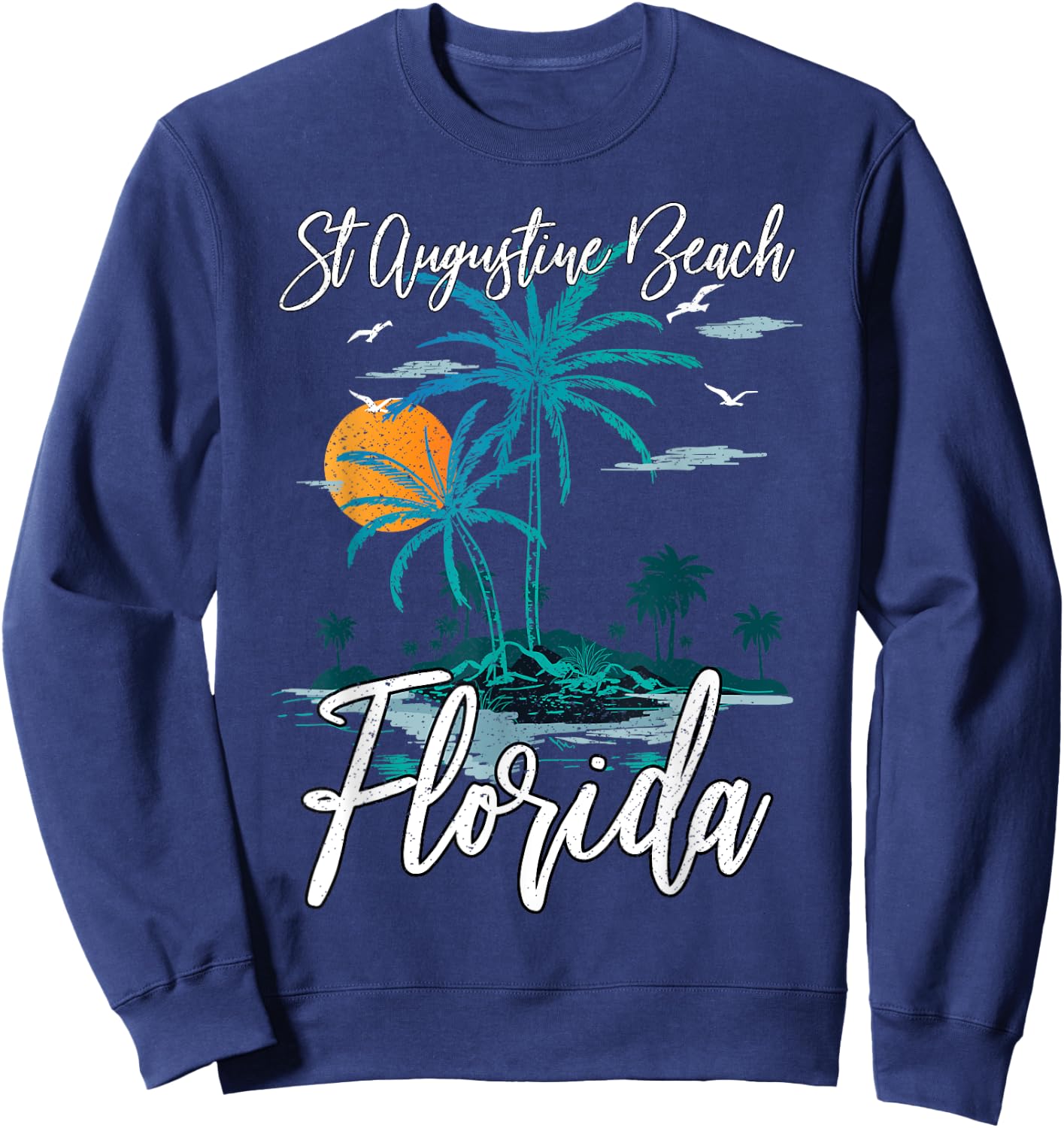Family Vacation Retro Sunset Florida St Augustine Beach Men Women Kids Sweatshirt - Sweatshirt | Navy