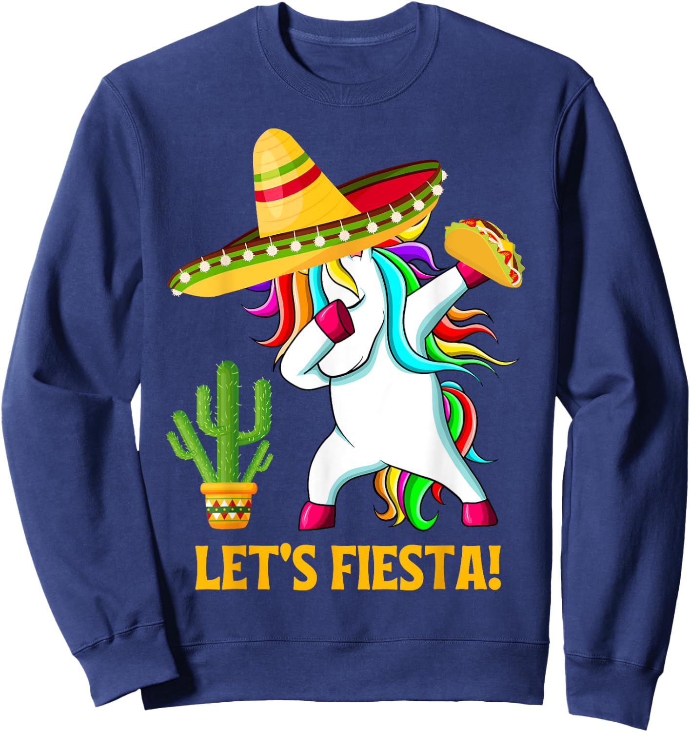 Dabbing Unicorn Funny Cinco de Mayo Kids Girls Let's Fiesta Sweatshirt - Sweatshirt | Navy