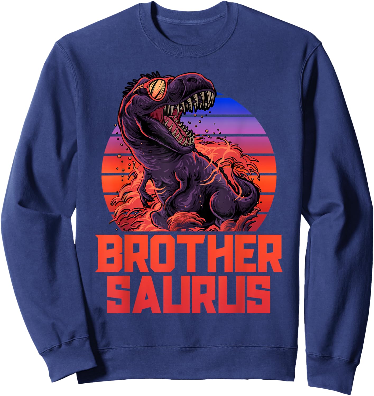 Brothersaurus T-Rex Shirt Brother Saurus Retro 80s Dinosaur Sweatshirt - Sweatshirt | Navy