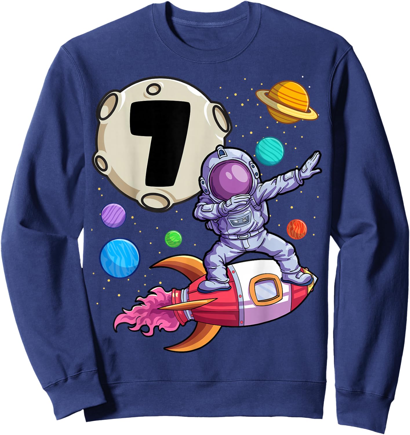 Dabbing Astronaut 7 Yrs Old Birthday Boy Space 7th Birthday Sweatshirt - Sweatshirt | Navy